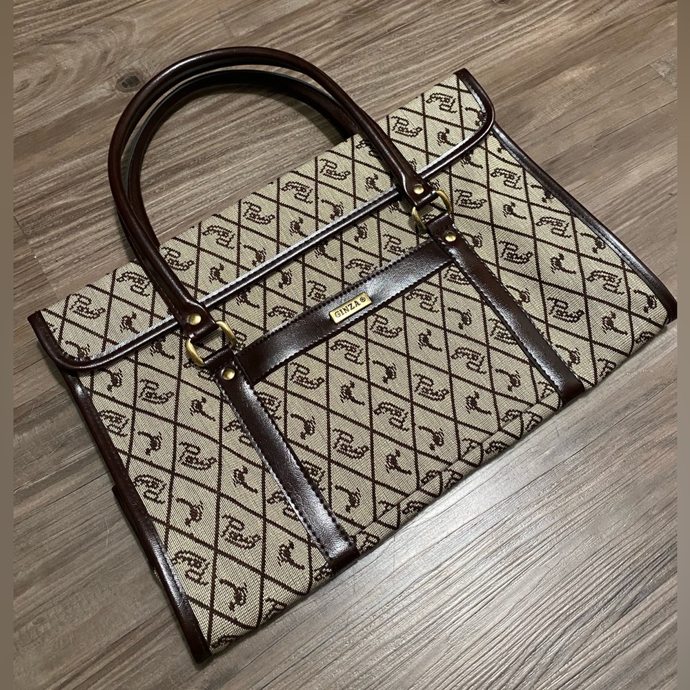 Ginza Brown and Cream Geometric Tote